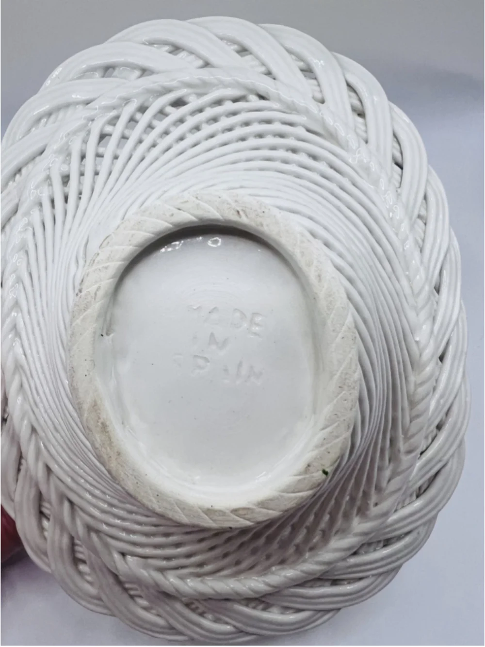 Vintage Spanish Porcelain Floral Open Weave Basket White Pastel Made In Spain